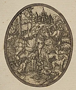 Saint Eustace (reduced reverse copy in oval) by Albrecht Dürer