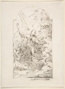 Saint Januarius Saving Naples from an Eruption of Mt. Vesuvius. Verso: Small sketch of similar scene.