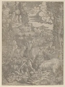 Saint Jerome extracting a thorn from the lion's paw