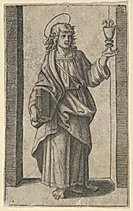 Saint John, book in right hand chalice in left, from "Piccoli Santi" (Small Saints) by Marcantonio Raimondi|Raphael (Raffaello Sanzio or Santi)