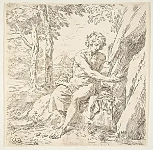 Saint John the Baptist in the desert by Simone Cantarini