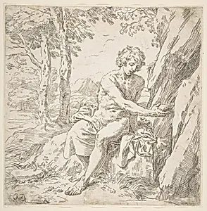 Saint John the Baptist in the desert by Simone Cantarini