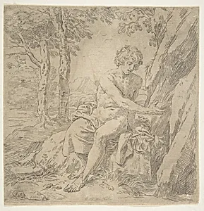 Saint John the Baptist in the desert by Simone Cantarini