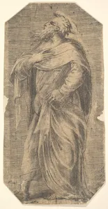 Saint Jude facing left, book under his left arm, from "Christ and the Apostles"