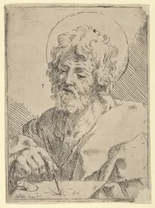 Saint Luke holding a paint brush and palette, after Reni (?)