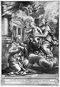 Saint Martina kneeling before the Virgin and Child, as the Child offers her a lily by Pietro da Cortona (Pietro Berrettini)|Cardinal Francesco Barberini|François Spierre