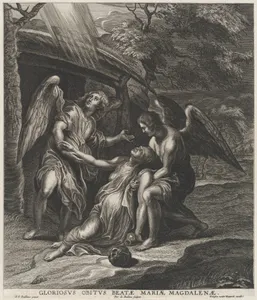Saint Mary Magdalene in ecstasy, supported by two angels