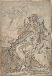Saint Paul Seated, with his Conversion in the Background; Verso: Figure Sketch