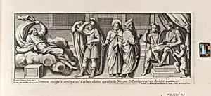 Saint Paul standing before the Proconsul, from a series of 15 plates, depicting Raphael's works for the Vatican stanze and the Sistine Chapel tapestries by Pietro Santi Bartoli|Raphael (Raffaello Sanzio or Santi)|Giovanni Giacomo De Rossi