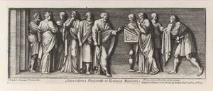Saint Paul standing before the Proconsul, from a series of 15 plates, depicting Raphael's works for the Vatican stanze and the Sistine Chapel tapestries