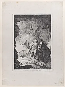 Saint Paul the Hermit and Saint Anthony Abbot conversing in a landscape, after Pietro Antonio Novelli by Pietro Antonio Novelli|Francesco Novelli