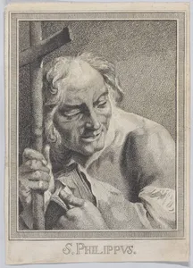 Saint Philip, head and shoulders, holding a cross and a book; after Giovanni Battista Piazzetta (copy in reverse)