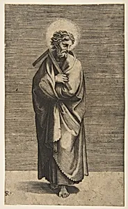 Saint Thomas holding a square rule, his head turned to the right by Raphael (Raffaello Sanzio or Santi)|Marcantonio Raimondi|Marco Dente
