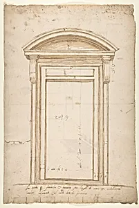 San Lorenzo, north portal, elevation (recto) San Lorenzo, north portal, cornice, profile (verso) by Anonymous, French, 16th century