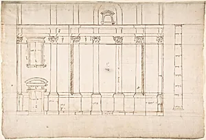 Santa Maria Maggiore, Sforza Chapel, elevation (recto) Unknown, entablature, partial cornice, and column or pilaster base profile (verso) by Anonymous, French, 16th century