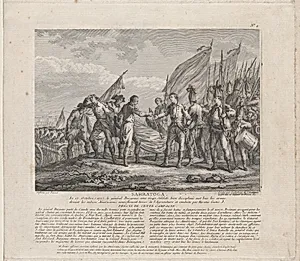 Sarratoga [sic] (The Surrender of General Burgoyne to General Horatio Gates, Battle of Saratoga, October 17, 1777) by Louis François Sébastien Fauvel|General John Burgoyne|François Godefroy|Horatio Gates