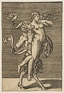 Satyr carrying a nymph restraining her right arm