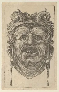Satyr Mask with Curled Horns, Leafy Eyebrows and a Cloth Hanging Beneath the Chin, from Divers Masques
