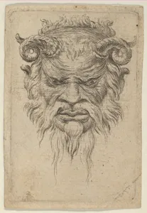 Satyr Mask with Curled Horns Looking Down, from Divers Masques