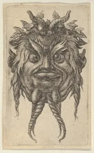 Satyr Mask with Horns and a Twisted Beard Wearing an Ivy Wreath, from Divers Masques