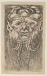 Satyr Mask with Overlapping Horns and Four Braided Strands of Beard, from Divers Masques by François Chauveau|Jacques Van Merlen