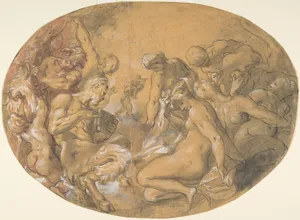 Satyrs and Nymphs; verso: partial counterproof of Heintz's "Studies for the Flight into Egypt" in The Courtauld Gallery, London