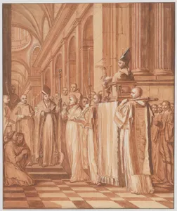 Scene 36: Reception of the heart and head of the Blessed Father Dom Jean de la Barrière, brought from Rome to his Abbey of Feuillants in 1626, where they are carefully preserved along with other relics of the Holy Abbot