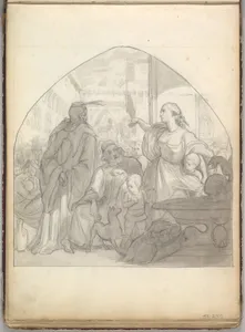 Scene in an Italian City with Figures Near a Fountain (in Sketch Book With Drawings on Twenty-six Leaves)