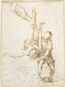Scene of Martyrdom (Crucifixion of Saint Peter?) (recto); Fragment of Design for Ornamental Border (verso)