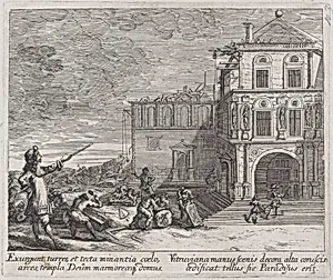 Scene showing the construction of a building