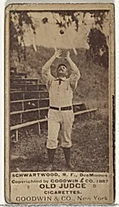 Schwartwood, Right Field, Des Moines Prohibitionists, from the Old Judge series (N172) for Old Judge Cigarettes by Goodwin & Company