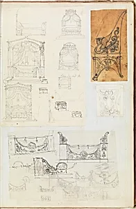 Scrapbook containing Drawings and Prints of Architecture, Interiors, Furniture and Other Objects by André Marie Chatillon|Charles Percier|Pierre François Léonard Fontaine
