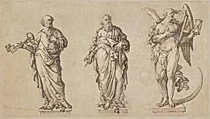 Sculpture Designs for Saint Peter, Saint Paul, and the Angel of Death by Anonymous, German, Augsburg or Munich, early 17th century