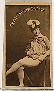 Seated actress wearing tights and feathered hat, from the Actors and Actresses series (N145-1) issued by Duke Sons & Co. to promote Cross Cut Cigarettes by W. Duke, Sons & Co.