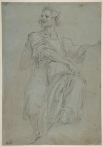 Seated Crowned Male Figure Holding a Book or Scroll (recto); Seated Nude Boy (verso)