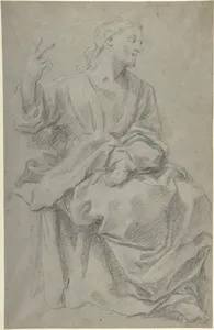 Seated Draped Male Figure (recto); Rough Studies of Putti (verso)