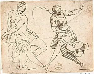 Seated Female Nude and Dancing Female Figure