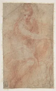 Seated Goddess Diana (recto); Studies of a Nude Male Torso Seen from the Rear, and a leg (verso)