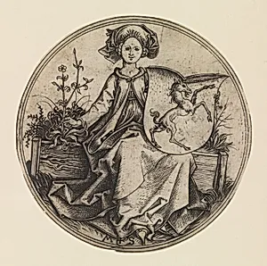 Seated Lady Holding a Shield with an Unicorn