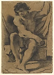 Seated Nude Young Man in Nearly Frontal View