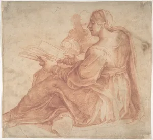 Seated Sibyl and Attendant Genius (recto); Study of the Head of a Horse in Profile (verso)