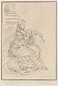 Seated woman holding a fan