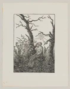 Seated Woman with a Spider's Web (Die Frau mit dem Spinnennnetz zwischen kahlen Baumen)
