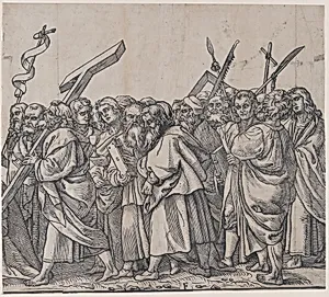 Section F: Saints holding crosses, books, and weapons, from "The Triumph of Christ" by Andrea Andreani|Titian (Tiziano Vecellio)|Callisto Ferranti