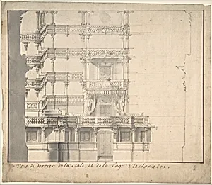 Section of the Interior of a Court Theater (of Mannheim). by Alexander Galli Bibiena