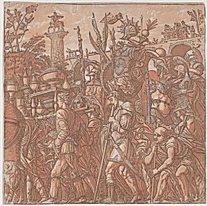 Sheet 6: Men carrying trophies, from "The Triumph of Julius Caesar" by Andrea Andreani|Andrea Mantegna|Bernardo Malpizzi