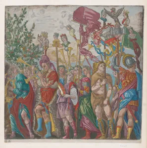 Sheet 7: Procession of Musicians and others holding standards, from "The Triumph of Julius Caesar"
