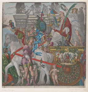 Sheet 9: Julius Caesar in his horse-drawn chariot, from "The Triumph of Julius Caesar"