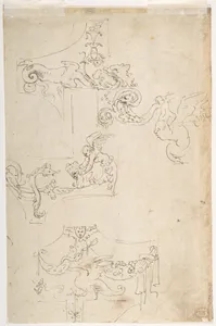 Sheet of Figure Studies, Probably after the Antique (recto); Ornamental Designs (verso)