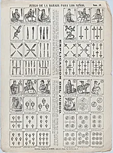 Sheet of playing cards for children
